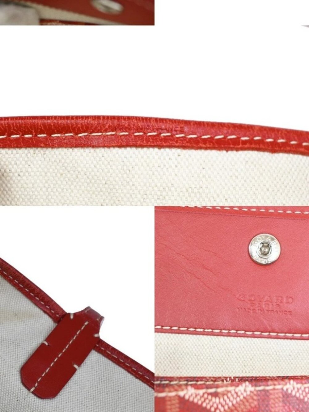 GOYARD Saint Louis PM stripe initial Tote Bag Pouch Red Canvas Leather - Picture 13 of 15